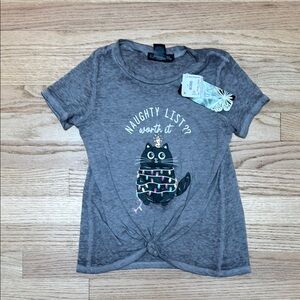Christmas Cat Tee - Gray Short Sleeve